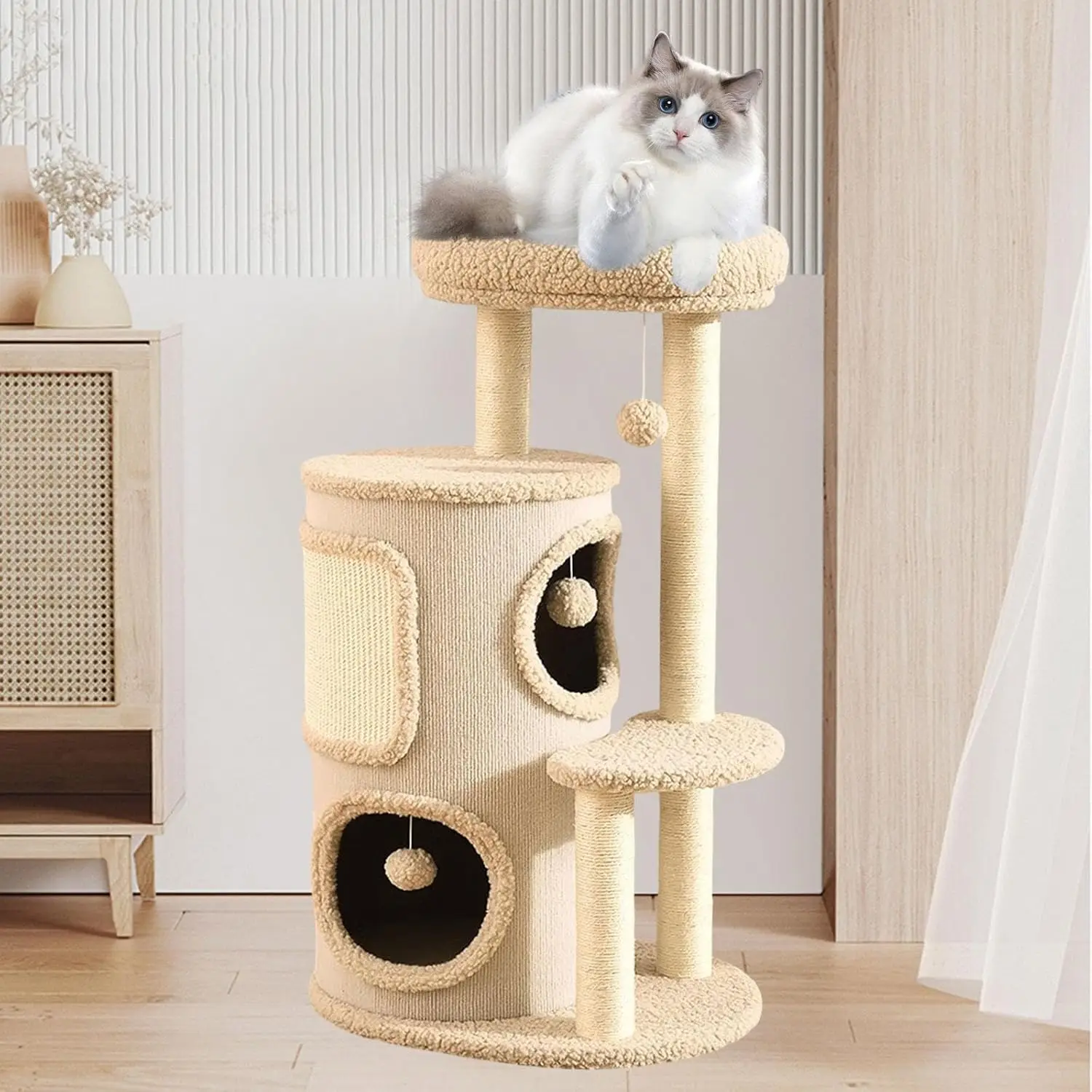 

Мебель для кошачьего дерева, кондоминирование, товары для домашних животных, интерактивный многослойный мяч с подвесной игрушечной шарикой, стильный кошачий домик для отдыха, башня для лазания