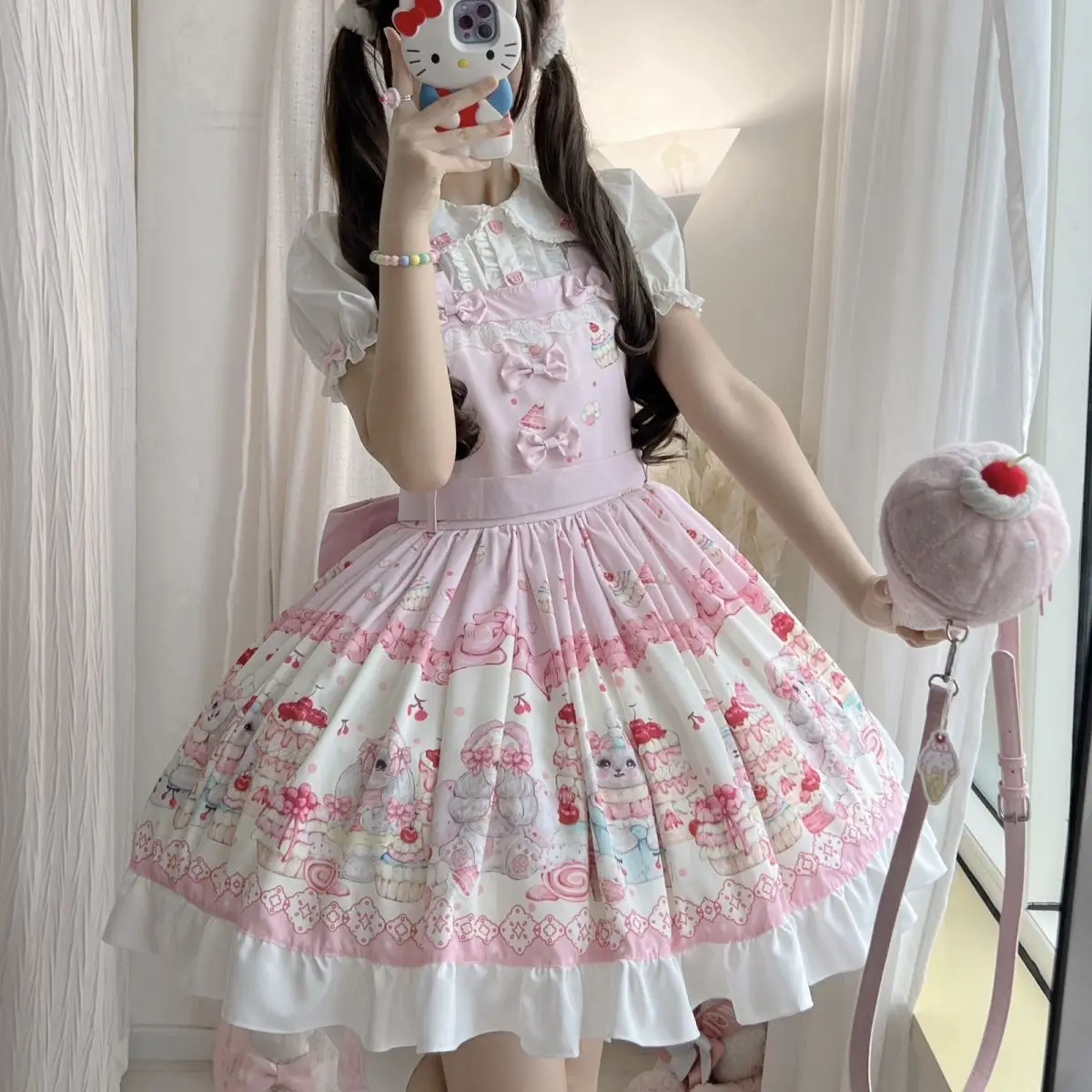 Bubu cake Lolita [Furry Wang Party] original genuine cute sweet strap lolita skirt  white dress women view 4