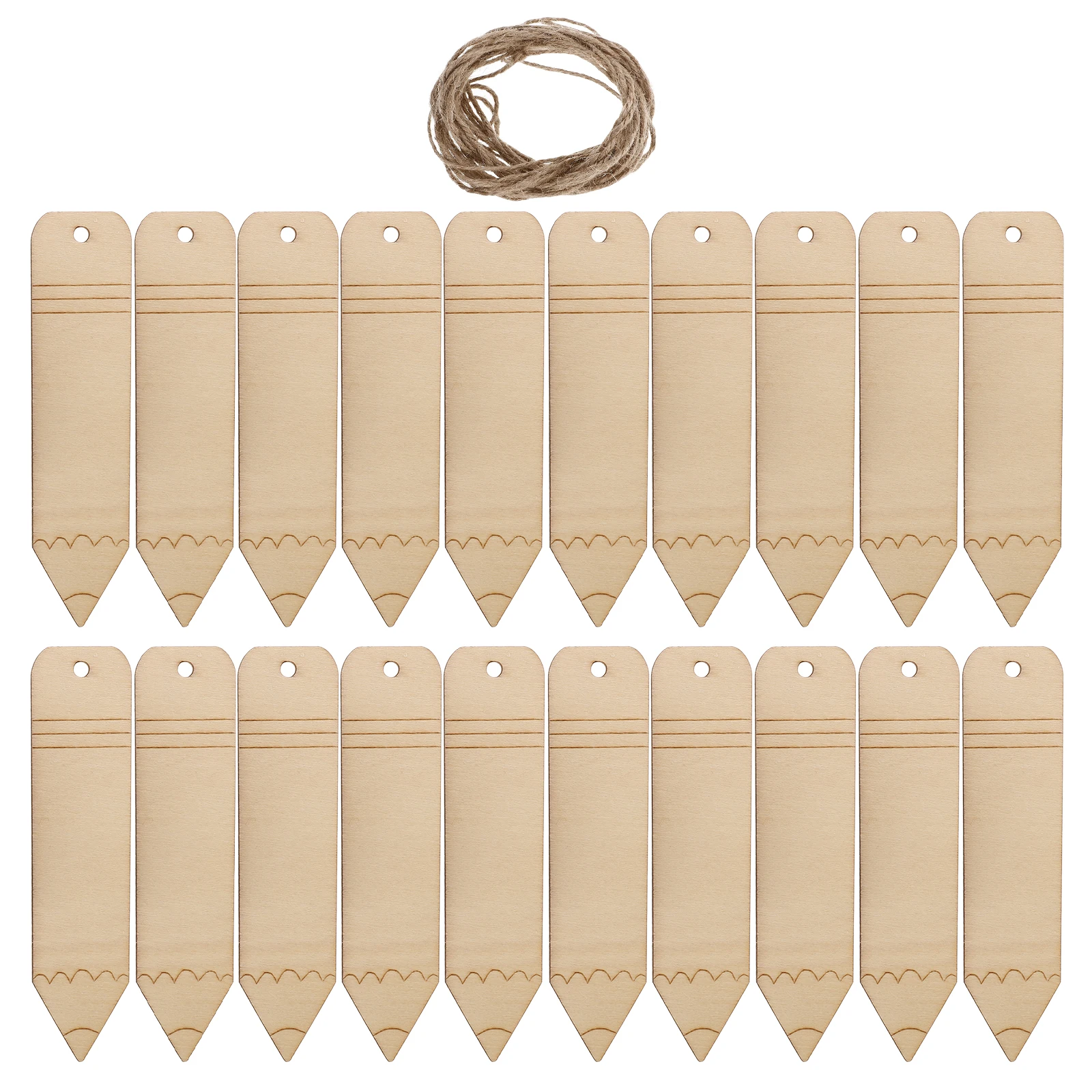 

20 Pcs Wooden Bookmark Blanks Unfinished DIY Material Pencil Shape Bookmarks Craft Rope Graffiti Wood Shapes Gifts Student