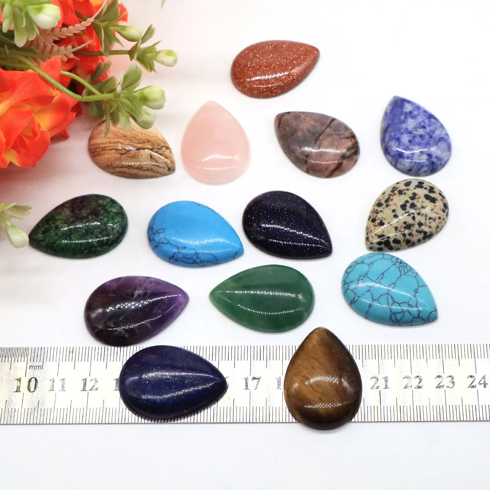 24x34mm Natural Crystals Stones Cabochon Beads Flat Back Water Drop Shape DIY Jewelry for Making Rings Bracelets Women Man Gift