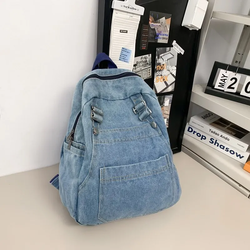 Blue Denim Backpacks High Quality Canvas Leisure Or Travel Bags Unisex Solid Cloth School Bags 100% Cotton Brand Book Bags