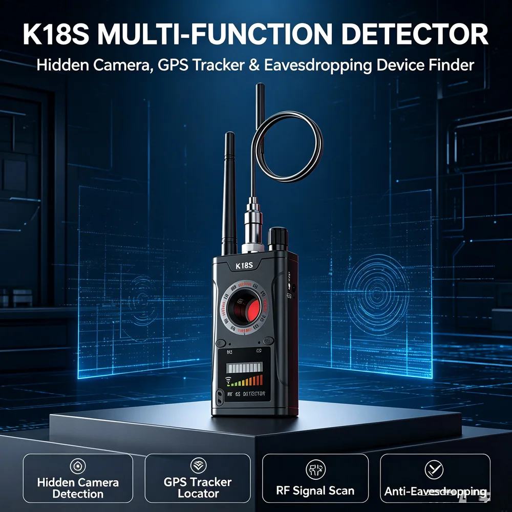 K18S RF Detector Anti Spy Hidden Camera Finder, GPS Tracker Eavesdropping Bug Detector Wireless Signal Scanner for Hotel Privacy