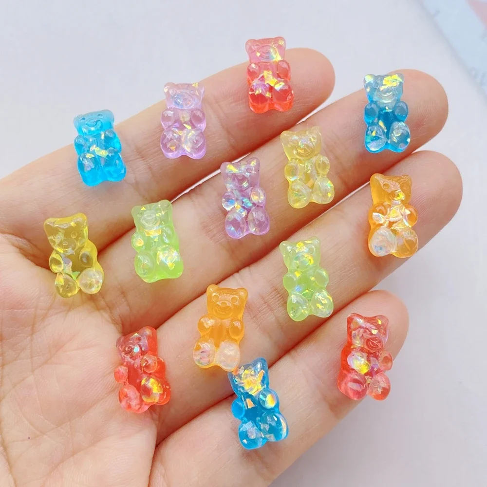 20Pcs Cute Mini Cartoon Shiny Bear Resin Nail Art Art Rhinestones DIY Craft For Nail Decorations 3D Decorations Jewelry
