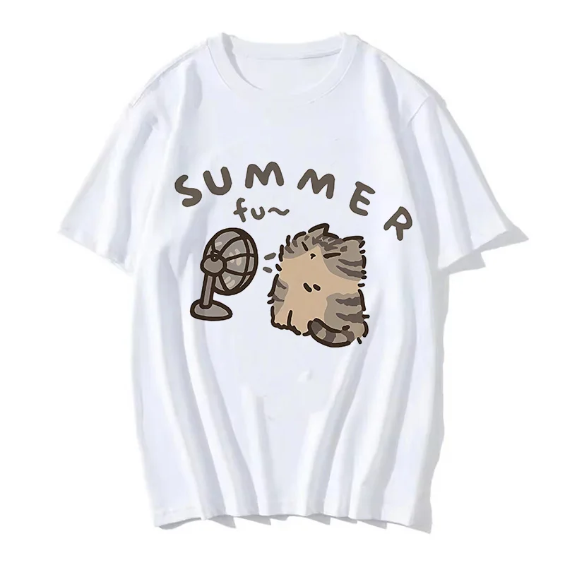 90s Women T Shirt Korean Version Cartoon Cat Group Printed T-Shirt Casual Short Sleeve Couples T-Shirt Funny Cat Streetwear image 6