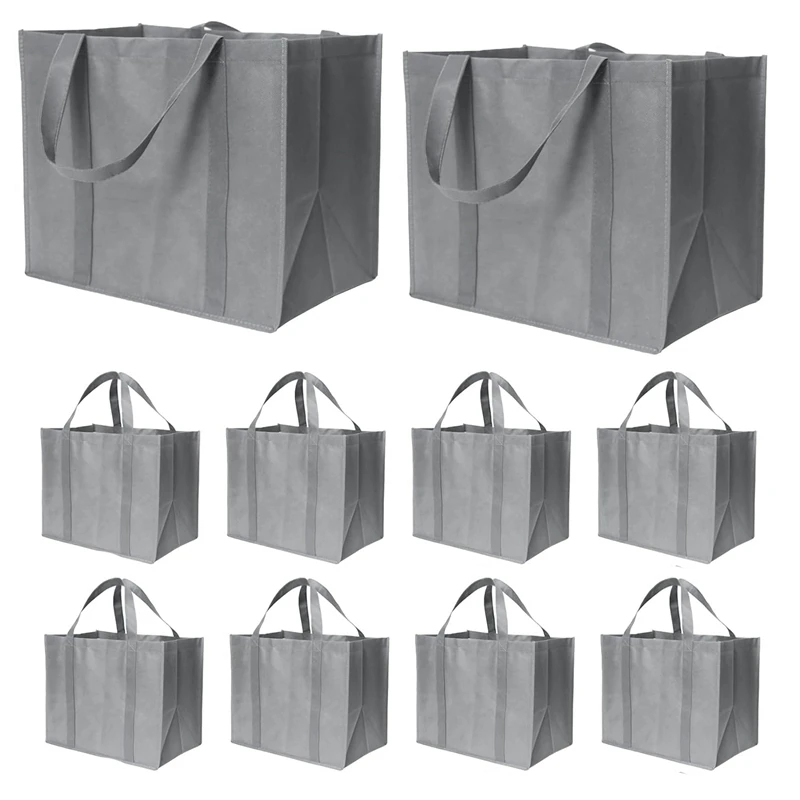 35L Reusable Grocery Bags With Long Handles, 10 Pack Foldable Reusable Shopping Bags, Grocery Bulk Tote Bags