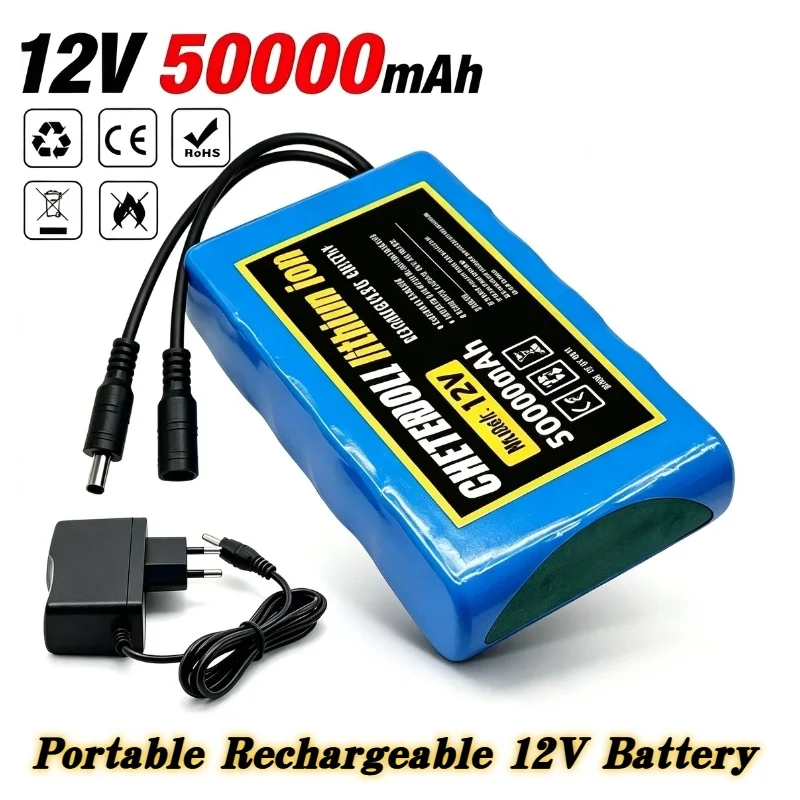 

100% New 3S2P BMS Protection Plate,12V 50Ah 18650 Li-ion DC Battery,12.6V Super Rechargeable Lithium Pack with Matching Charger