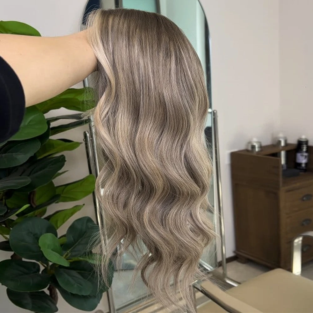 

Длинный волнистый парик с балаяжем и светлыми прядями, с кружевной передней частью 13x4, термостойкий, из синтетических волос, реалистичный вид, для женщин, для повседневного использования и вечеринок