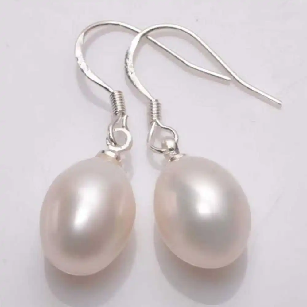 NATURAL 10-11MM WHITE REAL PEARL 925 SILVER DANGLE EARRINGS Gift SOLID Lucky Fashion Christmas