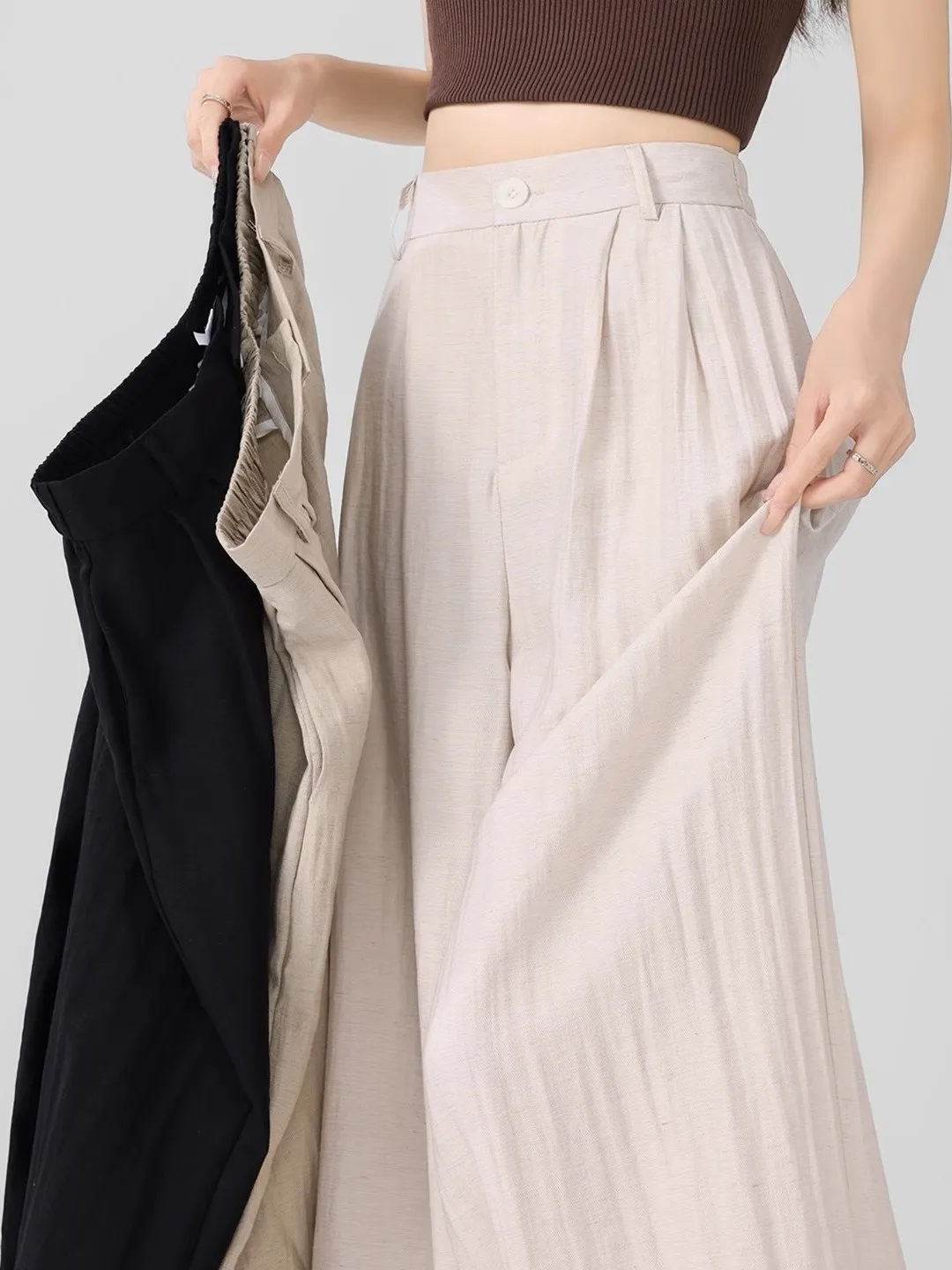 

Женские летние тонкие брюки с высокой талией, прямые, широкие, из хлопка и льна, для фигуры типа «груша», стройнящие, длинные, в пол, с драпировкой