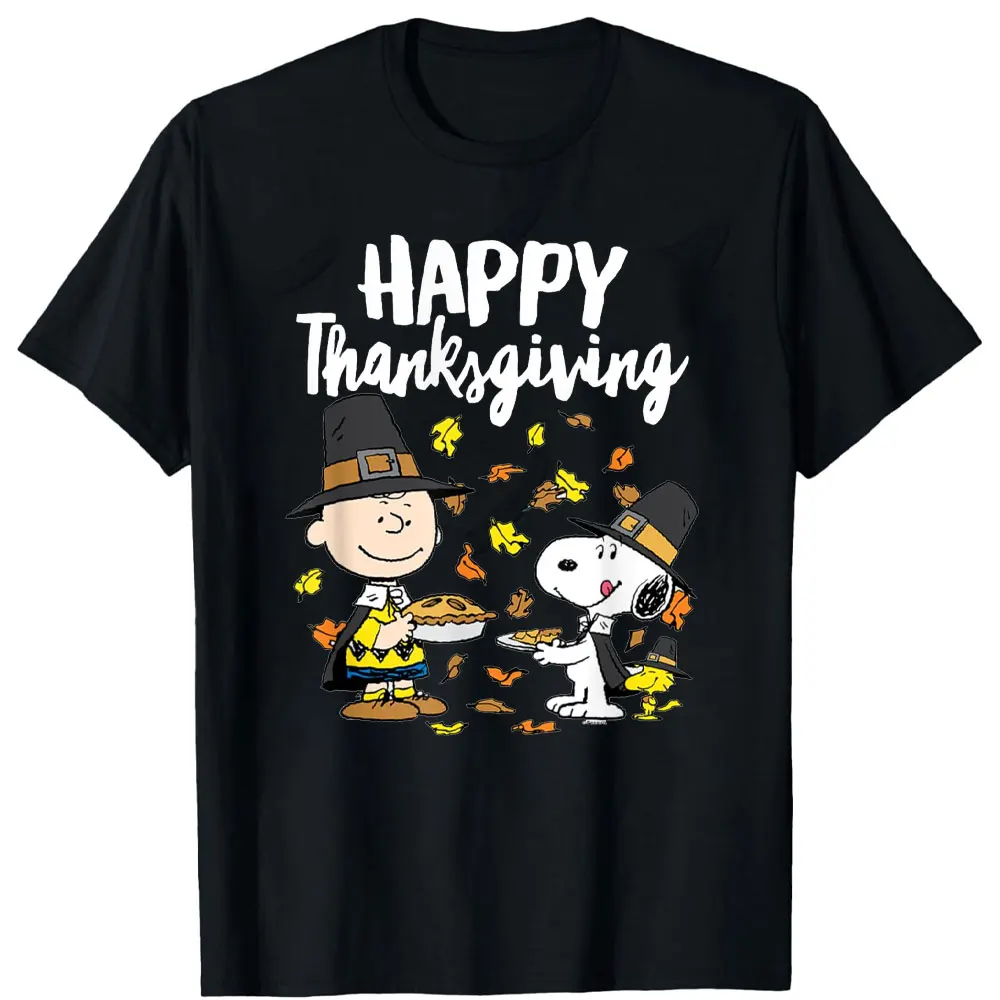 Funny Happy Thanksgiving Charlie Snoopy Woodstock T-Shirt High Quality Cotton Tee Y2k Clothes O-neck Short-sleev Men Clothing