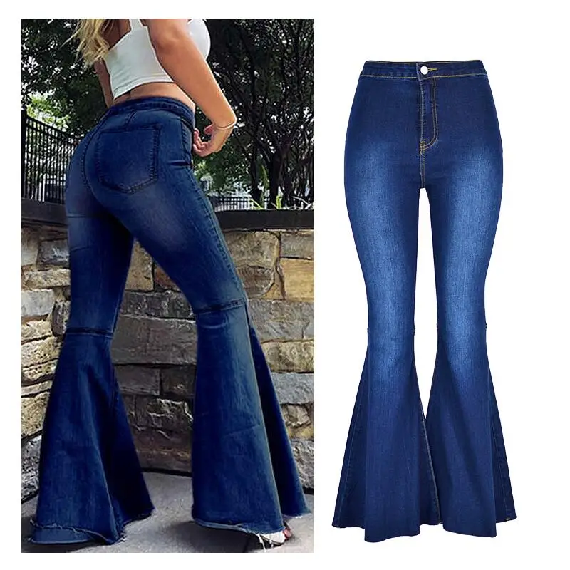 

Women's High Waisted Elastic Wide Leg Pants ,Tight Fitting Big Flared Jeans