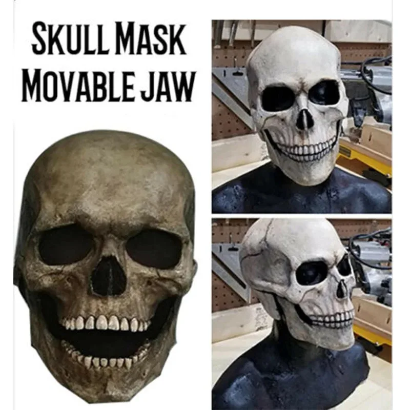 Máscara de caveira CyEraspooky com mandíbula móvel Máscaras de Halloween de látex para capacete de esqueleto assustador adulto