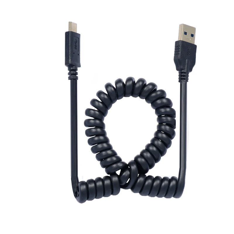 Nku USB 3.0 A Male to Type-C Male Spring Data Cable Foil Braid Shielded For HDD Smart Phone Tablet Fast Charging Cord