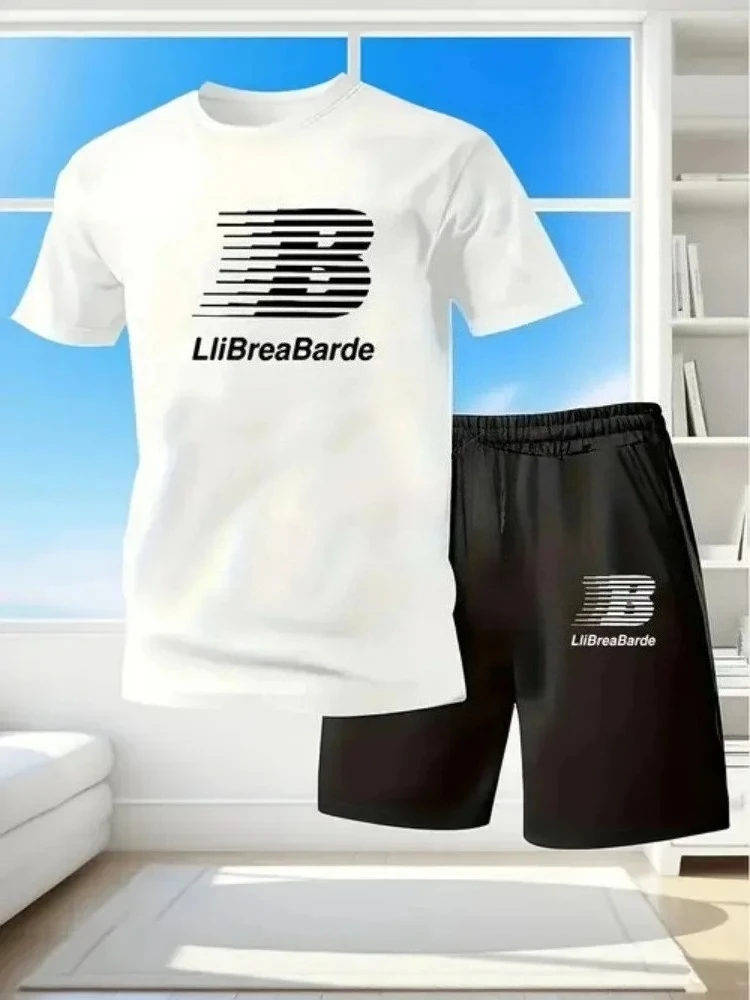 New Men's Summer Short Sleeved T-shirt Set Fashion Two-piece Sportswear Casual Shorts Sportswear Men's Sportswear Set