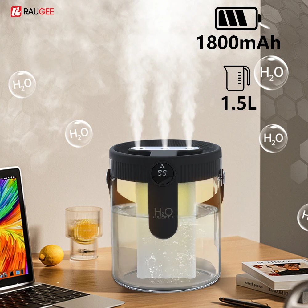 ثلاثة منافذ رذاذ الهواء المرطب 1.5L سعة كبيرة 1800 مللي أمبير USB قابلة للشحن رذاذ الهواء الصامت مع أجهزة ترطيب الإضاءة