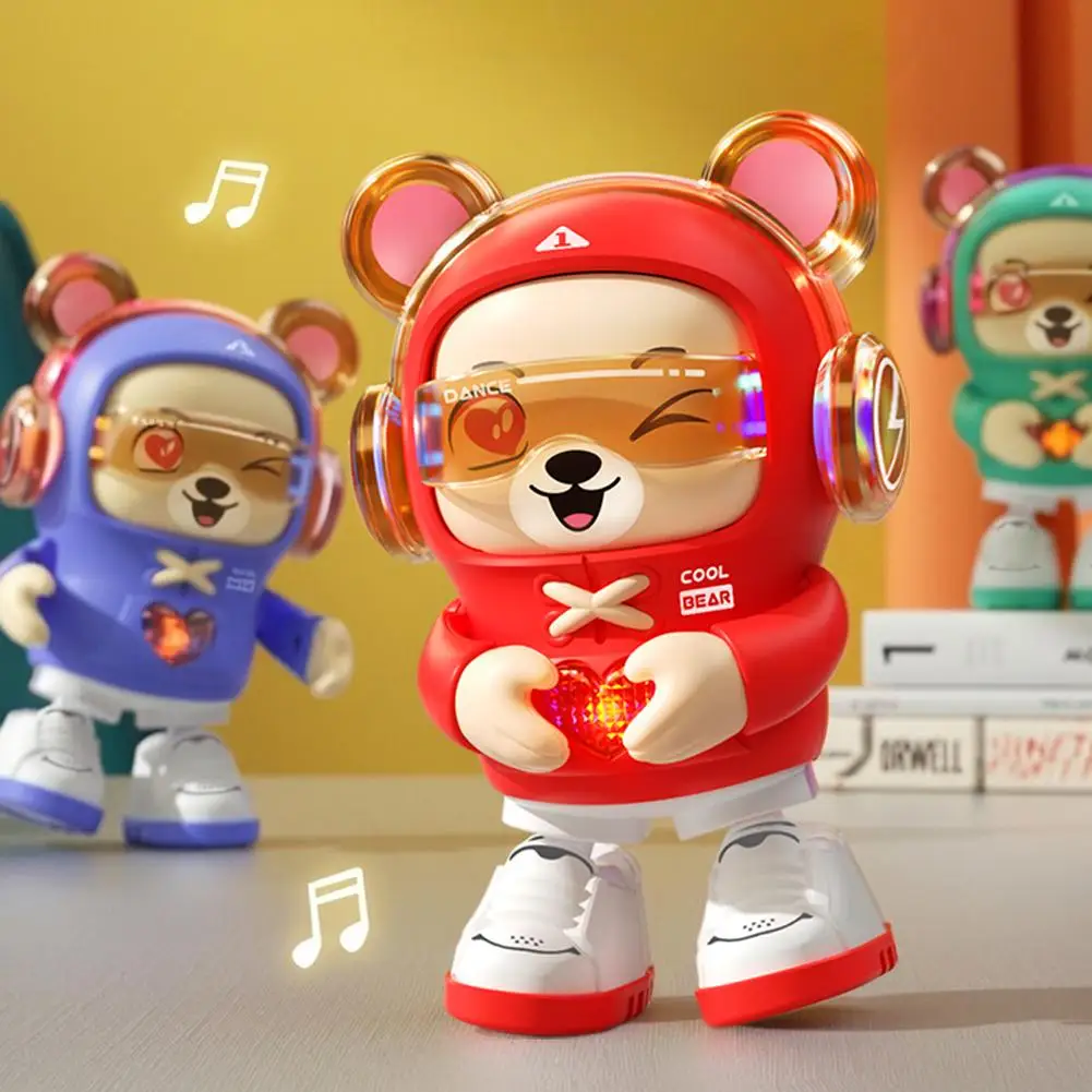 춤추는 곰 아기 드래곤 장난감, 조명 및 춤추는 로봇 모드 귀여운 모양 3세 이상 어린이를 위한 기어 스위치 2개