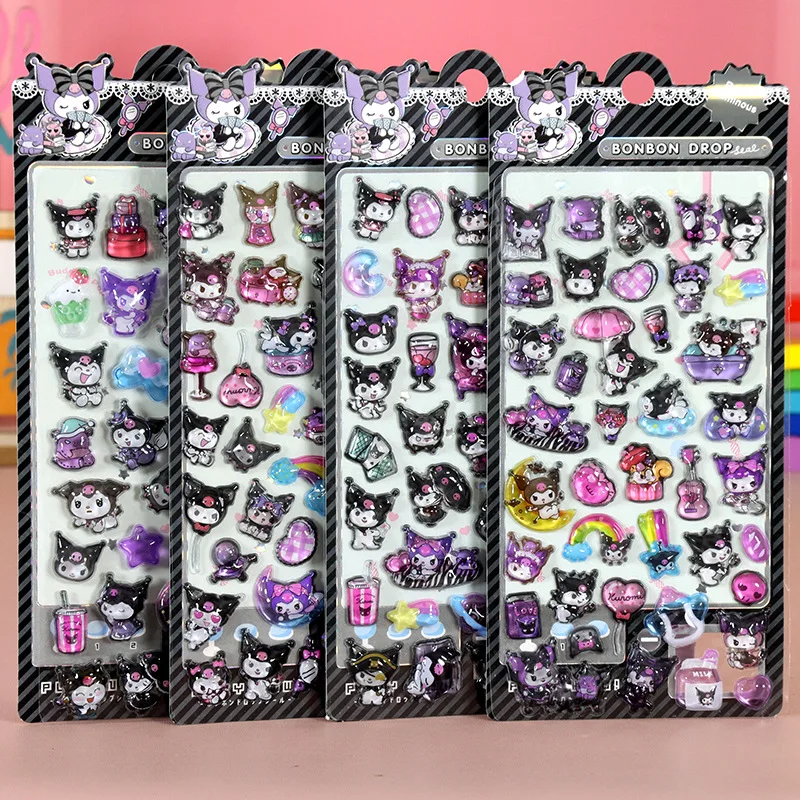 

&4pcs Anime Sanrio Stickers Hello Kitty Kuromi 3D Relief Crystal Stickers for Mobile Phone Cases and Other Items Cute Decoration