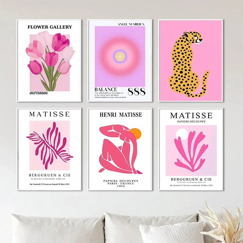 Matisse Bauhaus Angel Number Picasso Flower Wall Art Canvas Painting Pink Tiger Poster Picture Modern Living Room Interior Decor view 3