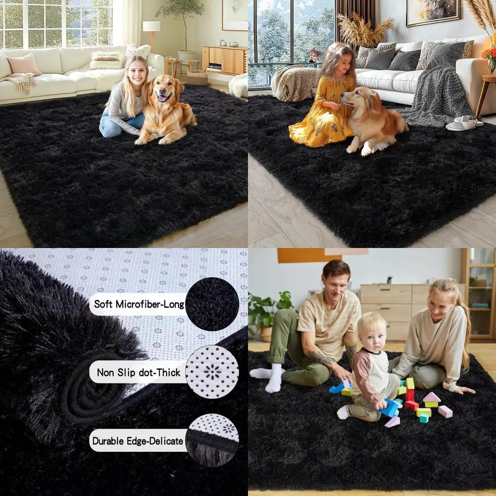 سجاد منطقة KING DARE مقاس 8 × 10 لغرفة المعيشة، سجادة سوداء كبيرة من القطيفة الناعمة والرقيقة والأنشطة، مضادة للانزلاق وقابلة للغسل وحديثة كبيرة الحجم