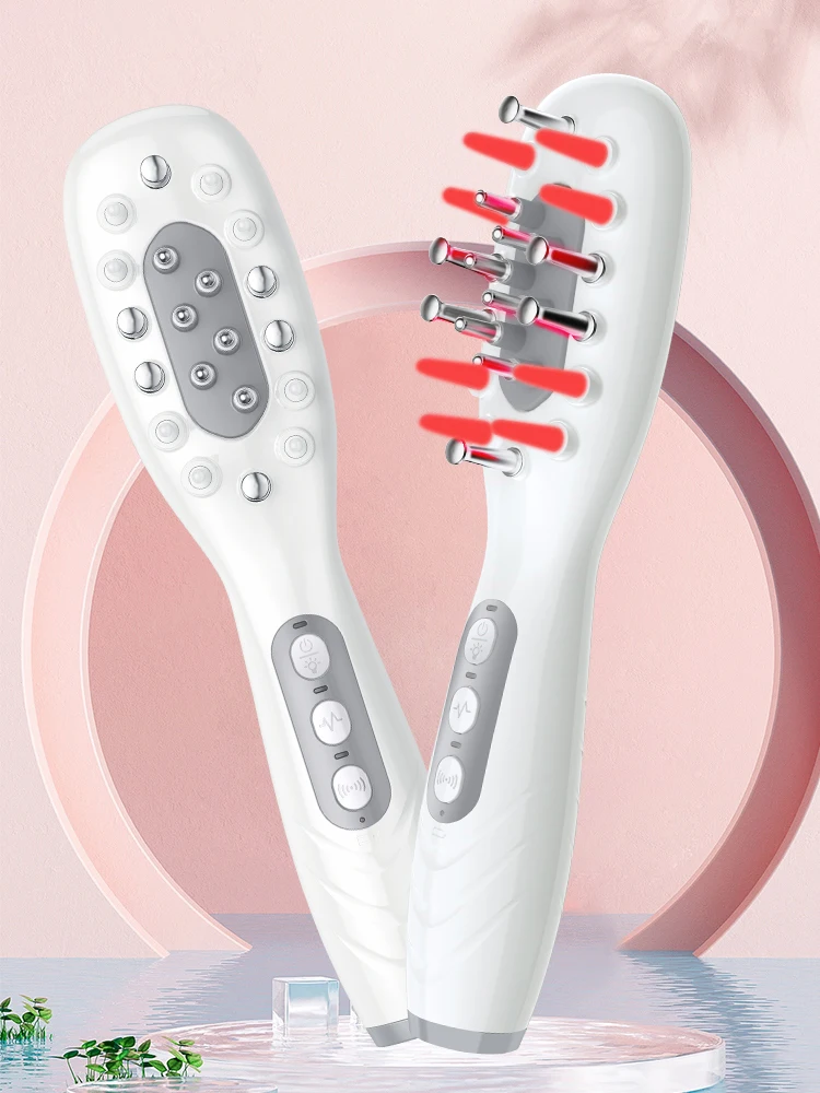 Elektrischer Haarwachstumskamm, Ölapplikator, rot, blau, LED, Vibrationskopf, Massagebürste, Kamm, EMS, stimuliert die Kopfhaut, Anti-Haarausfall – Detail 22