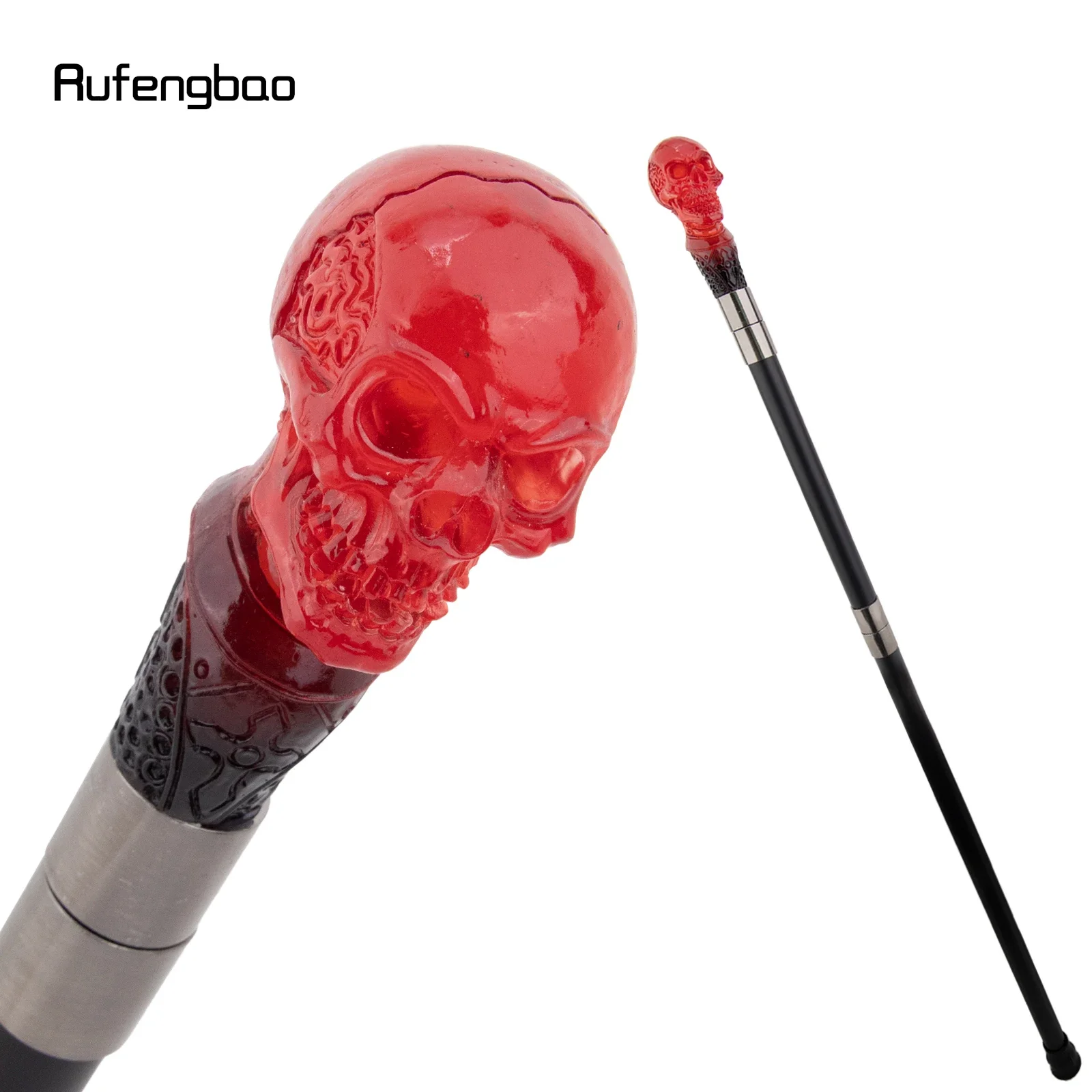 Red Transparent Resin Flower Skull Head Walking Cane Fashion Decorative Steel Stick Gentleman Performance Stage Cane 93cm view 4