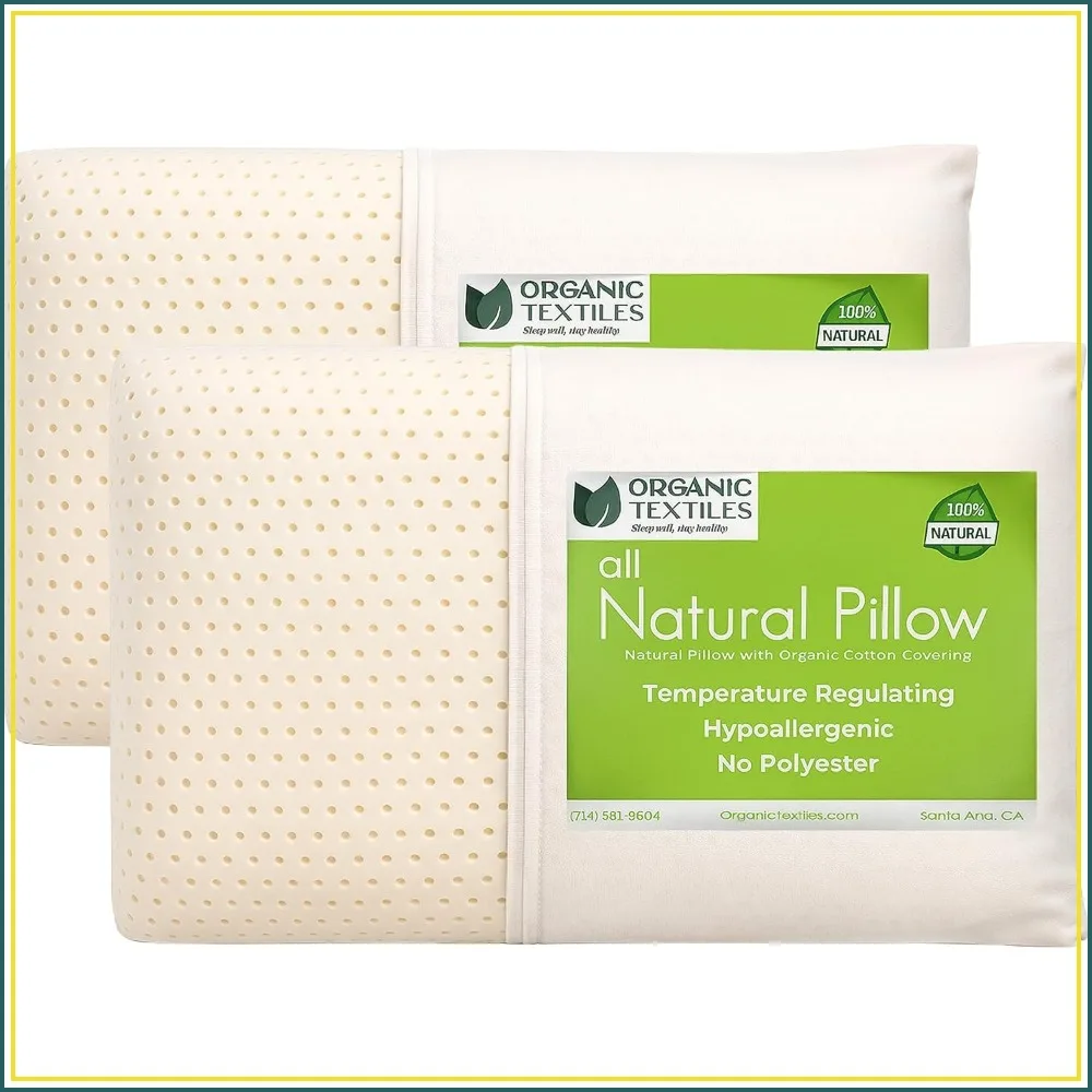 Natural Latex Bed Pillow with Organic Cotton Cover - King Size Soft, Pack of 2