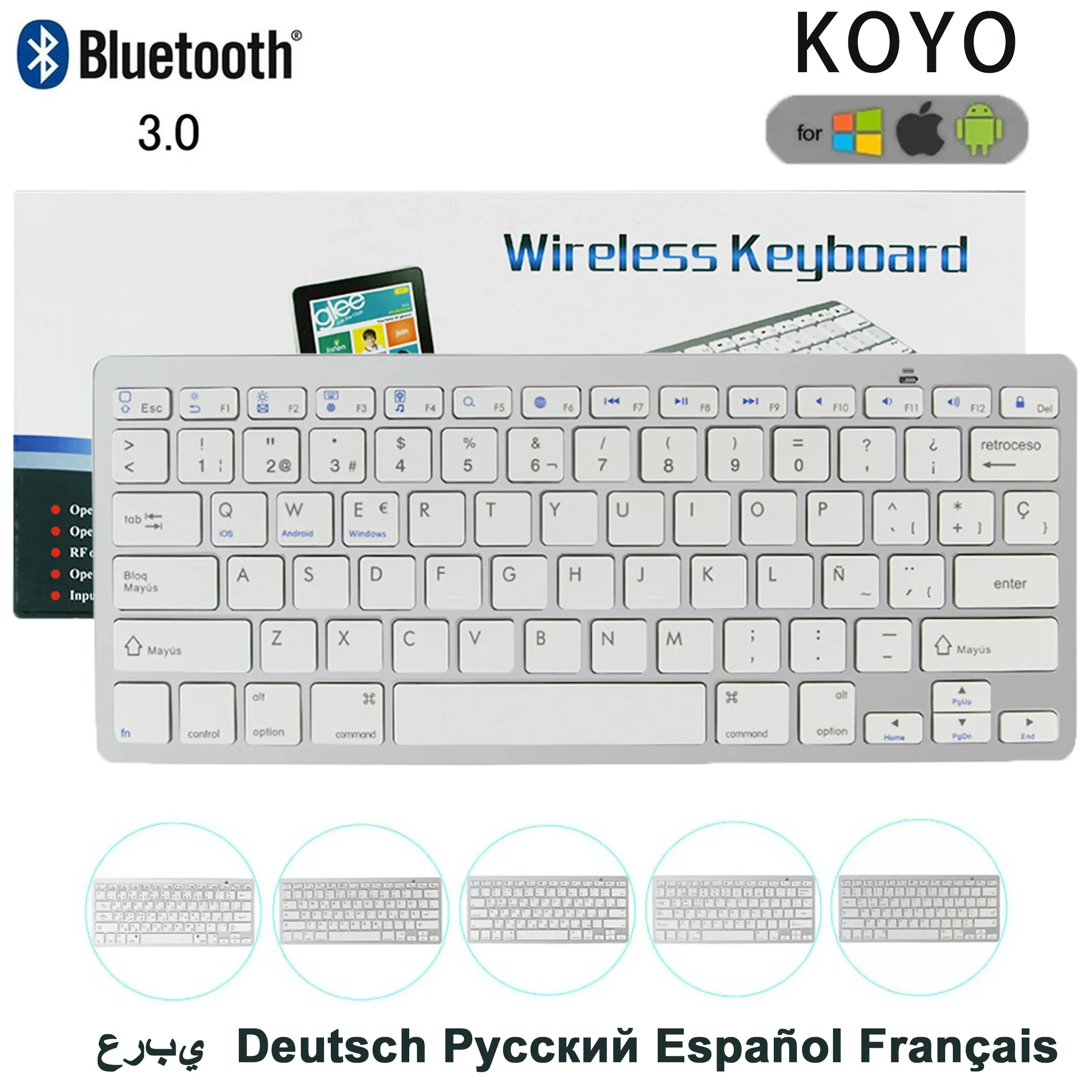 Russisch spanisch arabisch koreanisch neue tragbare drahtlose Bluetooth 3,0 Tastatur für iPad Tablet Telefon PC Android iOS Windows-System