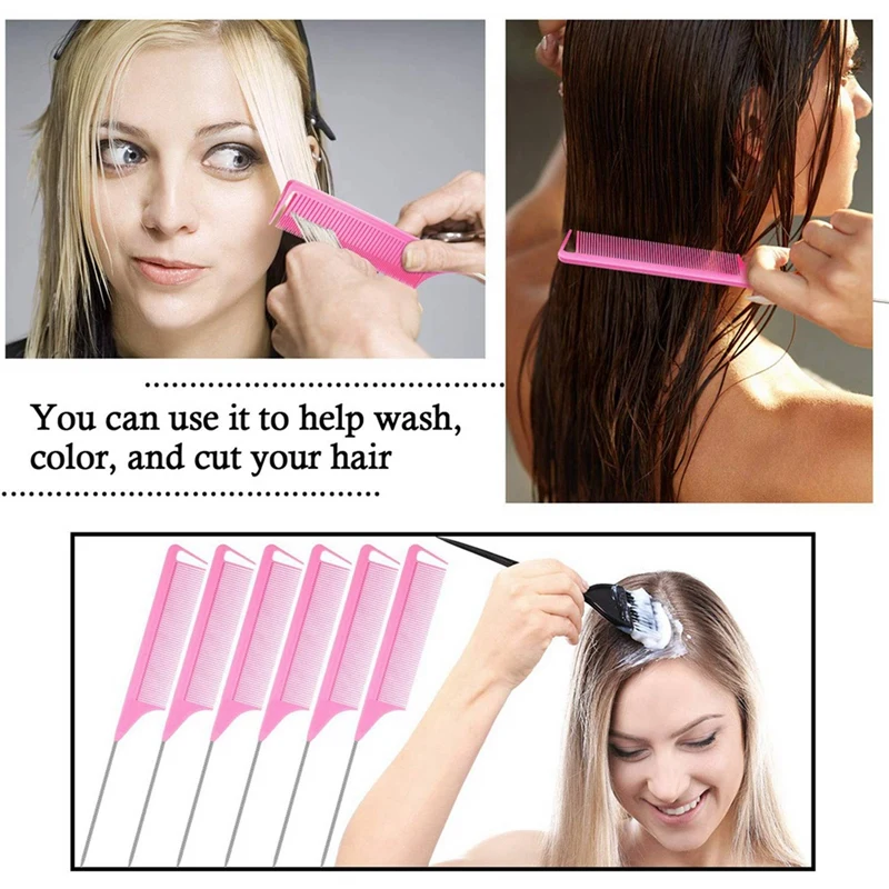 Peigne en Queue de Rat en Fibre de Carbone pour Tresses, Broche en Acier, Degré de Chaleur, Rose, 60 Pièces