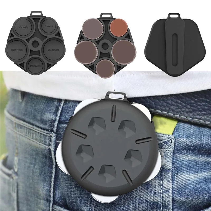 FORW-4 Pack Coin Dispenser - Portable Coin Case With Clip, Change Holder Minimalist Coin Collection Wallet (4 Pack, Black)