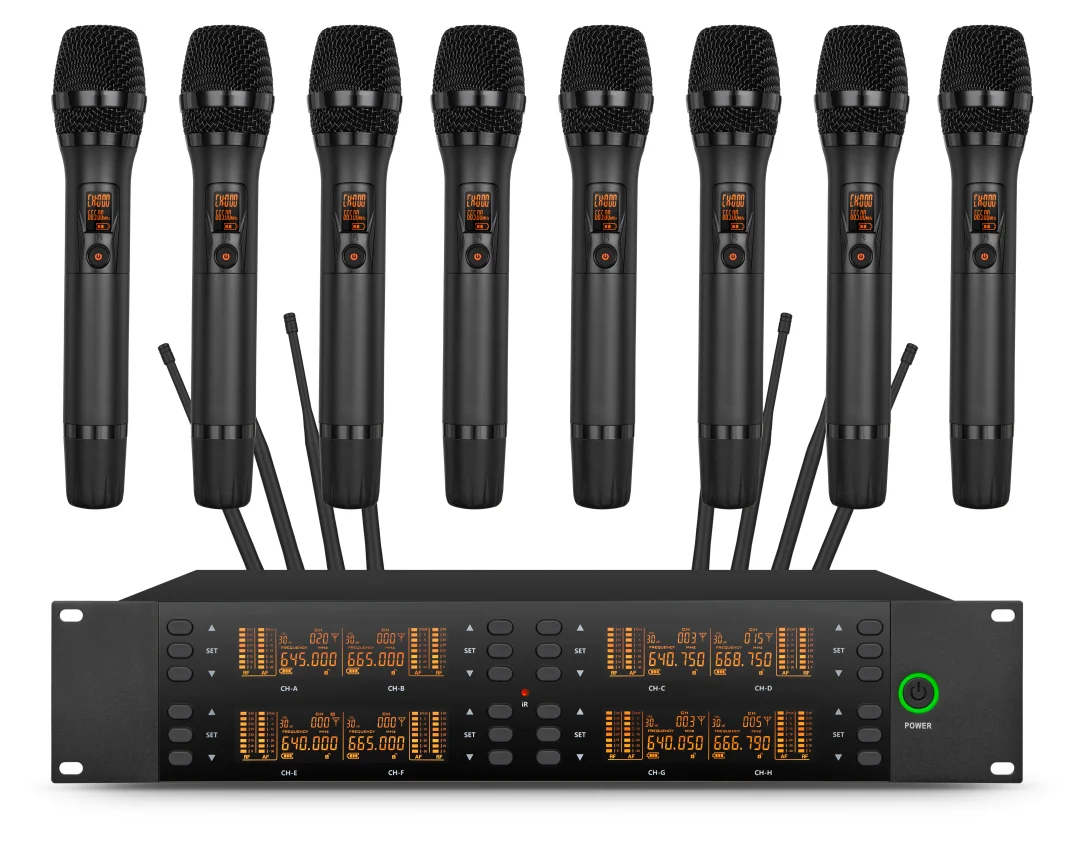 8 Channel Handheld Wireless Microphone Systems Uhf Professional Wireless Microphone for Professional Stage Karaoke Church