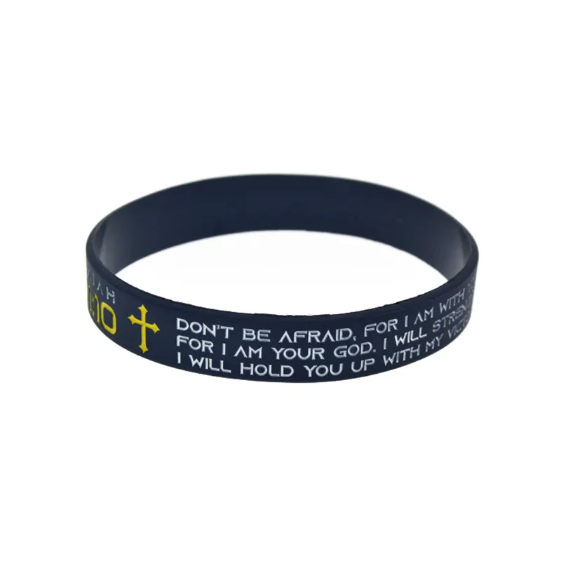 1 Stück Isaiah 41:10 Angst nicht Jesus Silikonkautschuk Armband Schwarze Armbänder Religiöser Glaube Schmuck