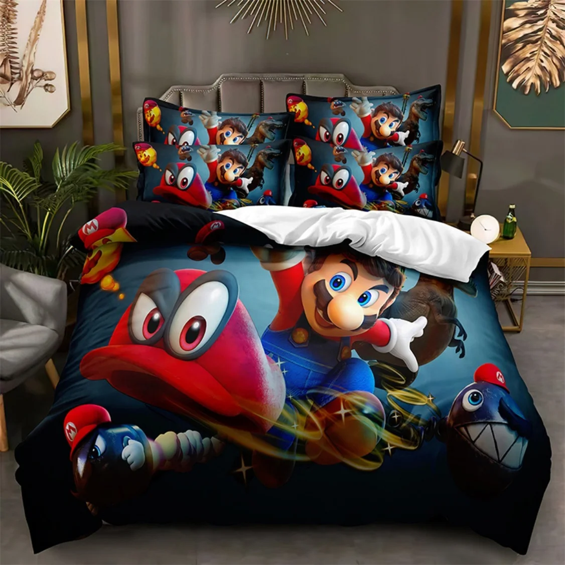 3D Cartoon Print Mario Duvet Cover,Gamer Characters Super Mario Bedding Set Children Boys Girls Hoilday Gift Room Decoration