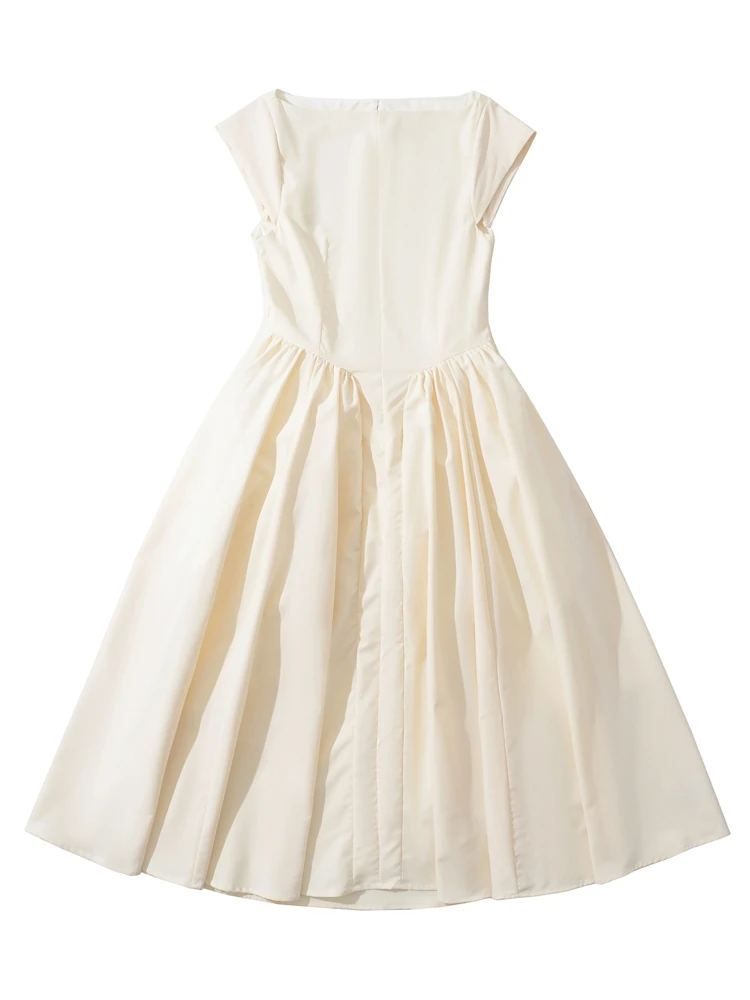 

OUROPEAN ZTATION 2025 Spring Woman's Chic Dress Top Evening Party Autumn Female slash neck Collar Midi Skirt Sleeveless Dresses