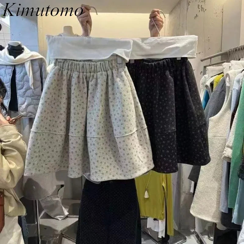 

Kimutomo Mini Skirts Women 2025 Autumn Winter Loose Floral Stretch High Waist Sweet Elegant Female Skirt Fashion Casual