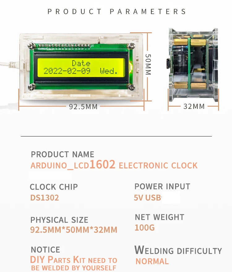 LCD1602 1602 LCD Electronic Clock Perpetual Calendar Alarm Clock Backlight Adjustment Parts Production Kit For Arduino Nano V3