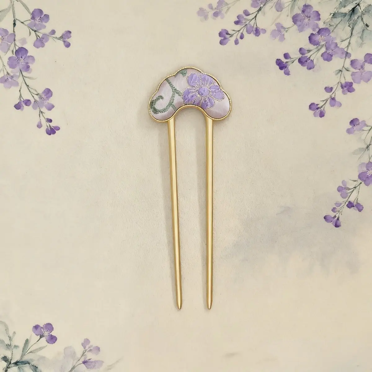 Women's Song Jin Double-sided Hairpin Niche Purple Flower Explosions French Finished Song Jin Hairpin U-shaped Gift