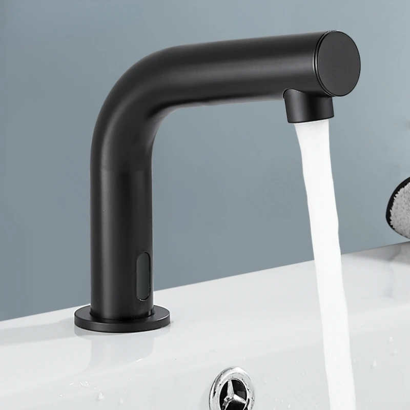 Black Sensor Basin Faucet Automatic Washbasin Tap with Hot Cold Mixer Touchless Sink Faucet for Modern Bathrooms