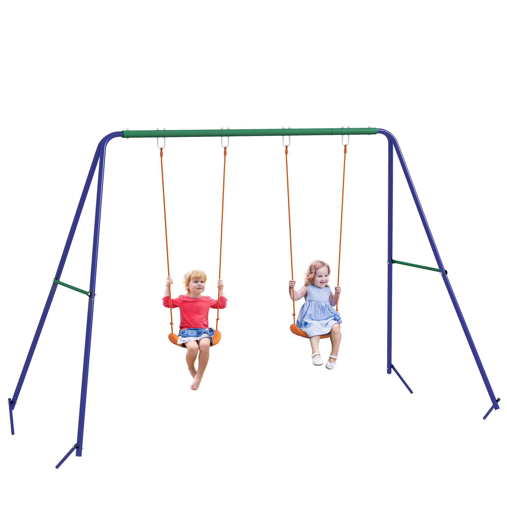 Outsunny children's swing with 2 Chairs and Multicolor Metal support