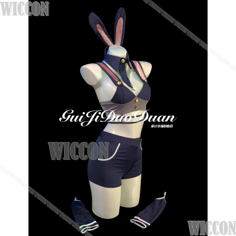 Disfraz de chica conejito Sexy para mujer y niña, tocado peludo, disfraz con orejas de juego de rol de conejo constable, personalizado para Halloween