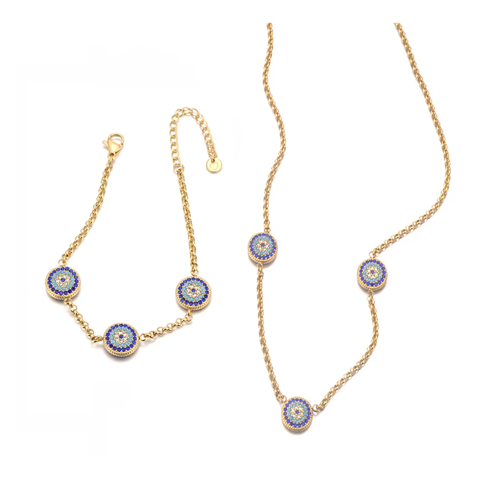 Lokaer Classic Lucky Blue CZ Evil Eye Turkey Bracelet Necklace For Women 316L Stainless Steel Rhinestone Fashion Jewelry B25145