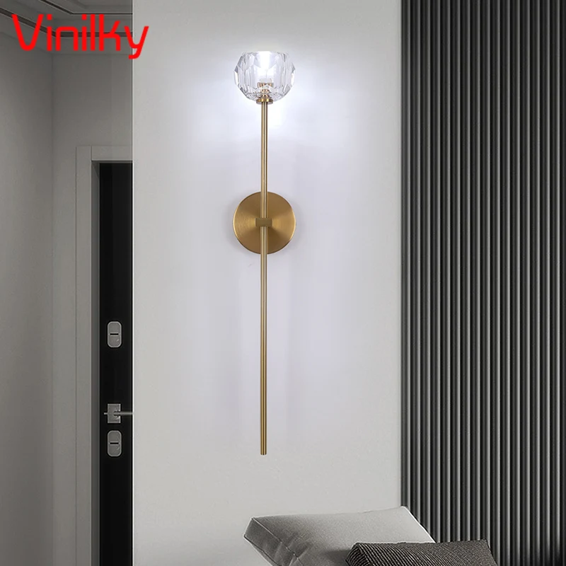 Copper Crystal Wall Light Bedroom Bedside Wall Lamps Indoor Decora Living Room Background Wall Sconce Ball Loft G9 Led Luminaire