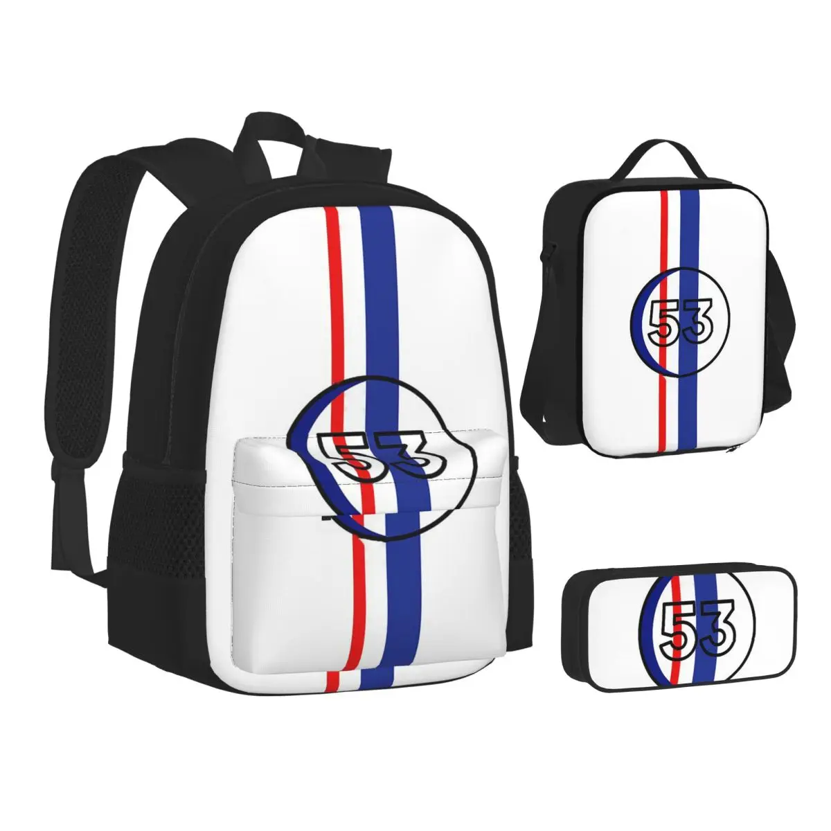 

Herbie Number 53 Backpacks Boys Girls Bookbag Children School Bags Kids Rucksack Lunch Bag Pen Bag Three-Piece Set