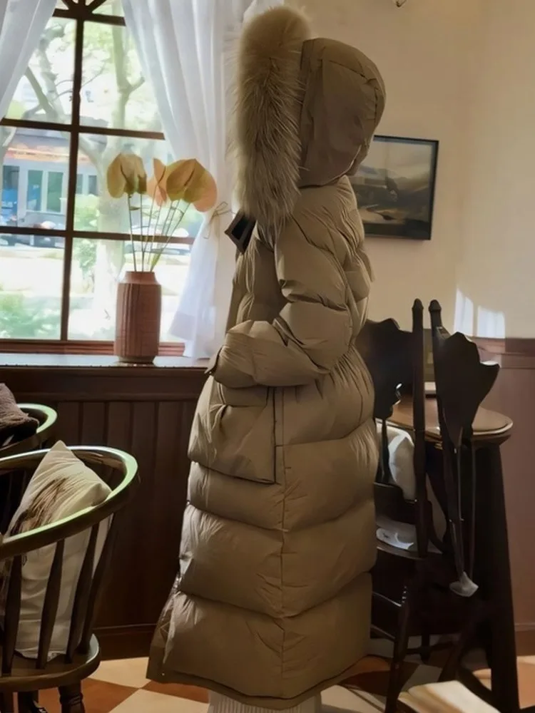 معطف نسائي طويل منتفخ من ZMEENNA مع غطاء من الفرو الصناعي وخصر قابل للتعديل جاكيت شتوي ماكسي معطف أنيق للطقس البارد ZM3532 #5