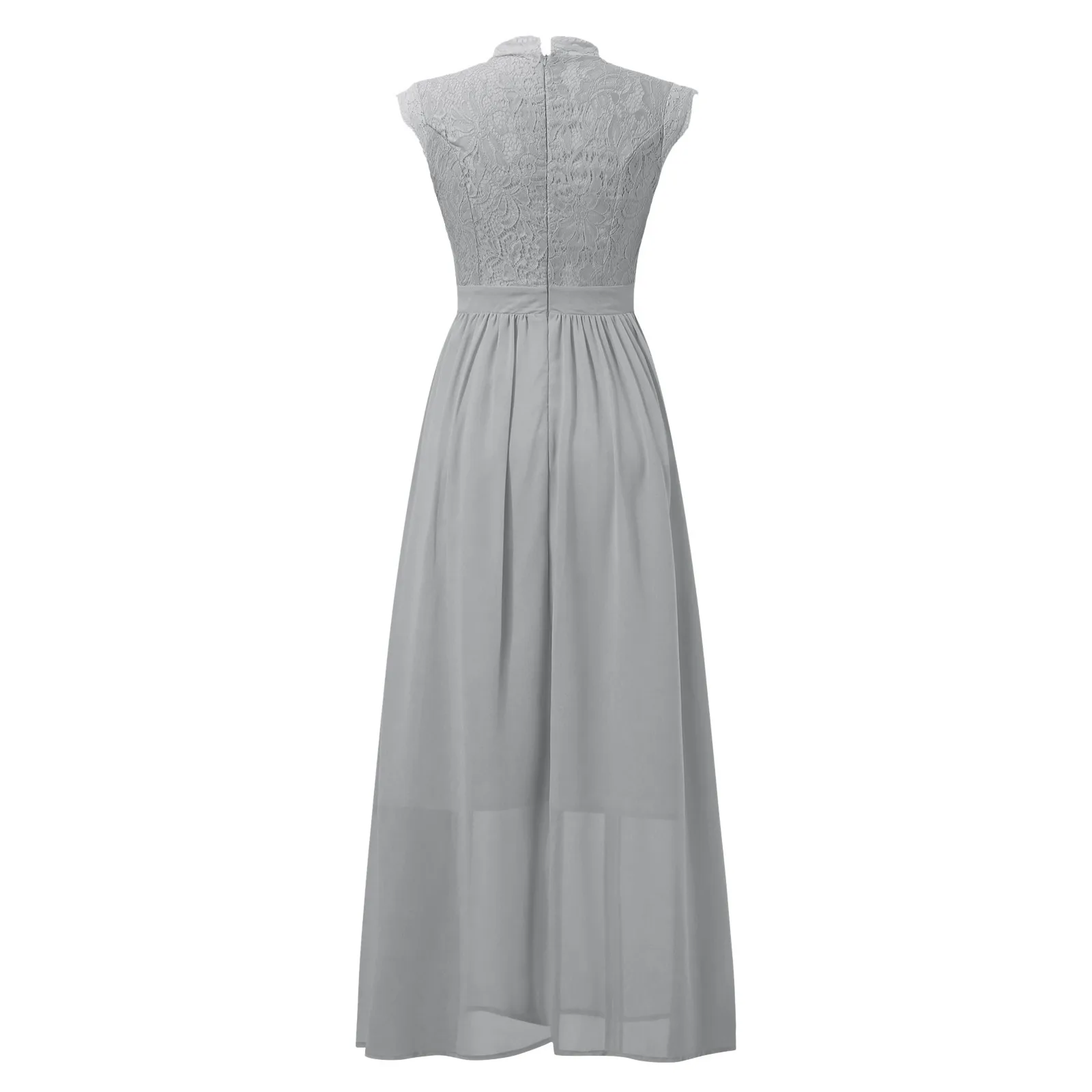 Sexy Hollow V-Neck Sleeveless Lace Splicing Chiffon High Low Two Layers Long Dress