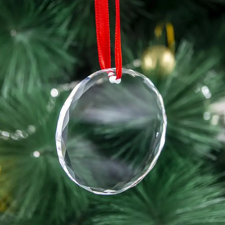 Custom Laser 3D Logo Pattern Christmas Tree Glass Ornaments Sublimation Blank Clear Crystal Xmas Hanging Pendant Decorations SN