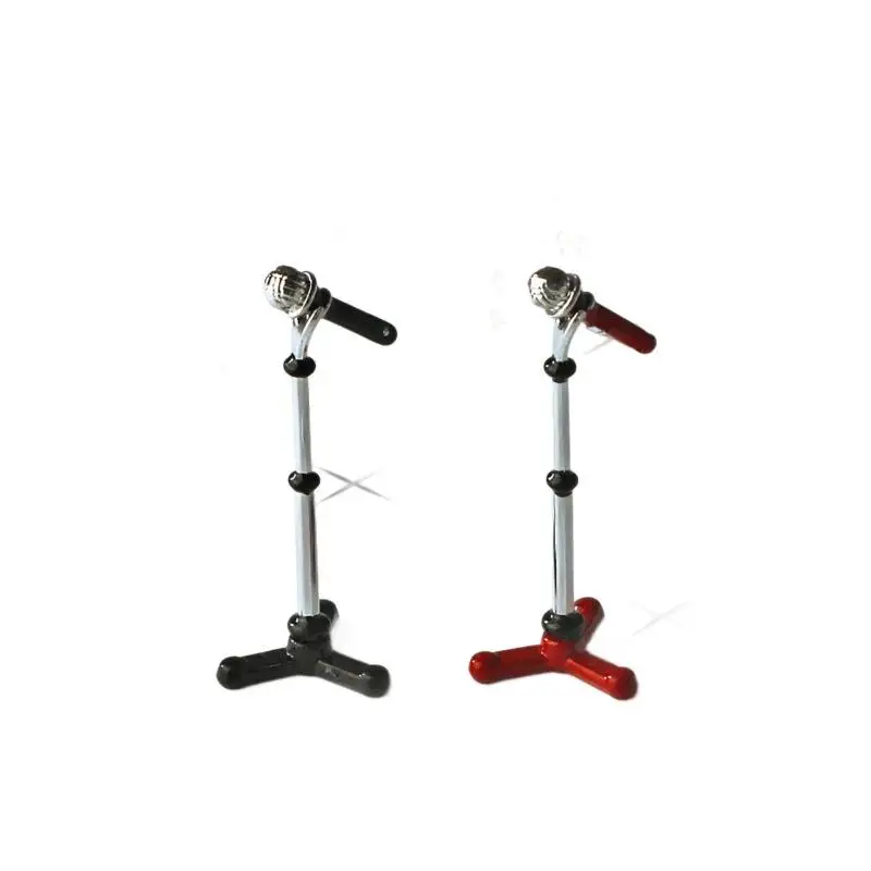 1Pcs 1/12 Dollhouse Accessories Miniatures Simulation Mini Alloy Microphone With Stand Model Toy Doll House Decoration