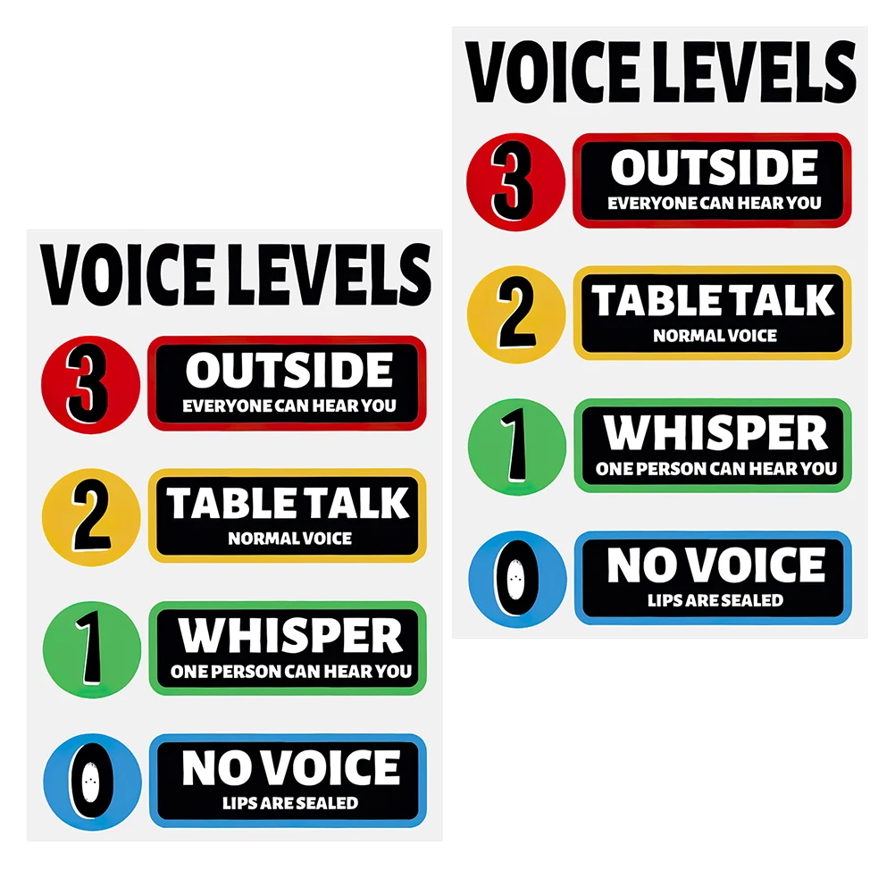 2 Sets Noise Level Charts Pvc Waterproof Wall Decor Voice Level Indicator For Classroom School Decoration Stickers Ambiance