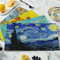 New Van Gogh Oil Painting Table Mat Vintage Art Tablecloth Heat Resistant Non-Slip Linen Decor Mats Home Cup Coaster Wine Pad