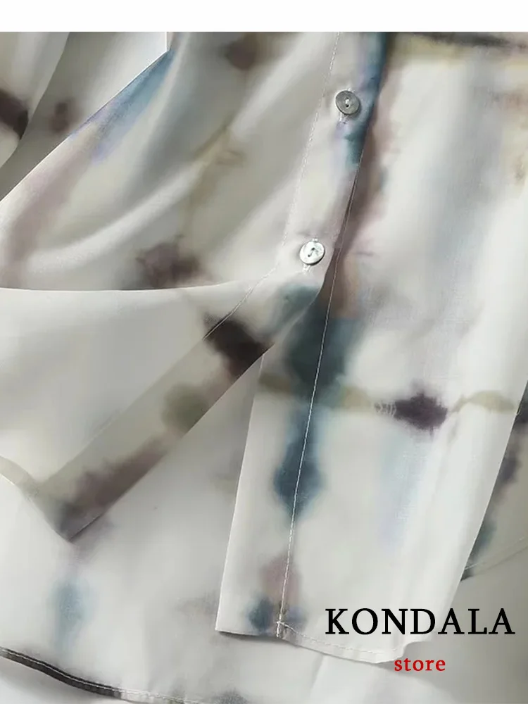 KONDALA Vintage Print Women Blouse Long Sleeve Turn-down Collar Single Breasted Loose Blouse Fashion 2023 Summer Holiday Shirts