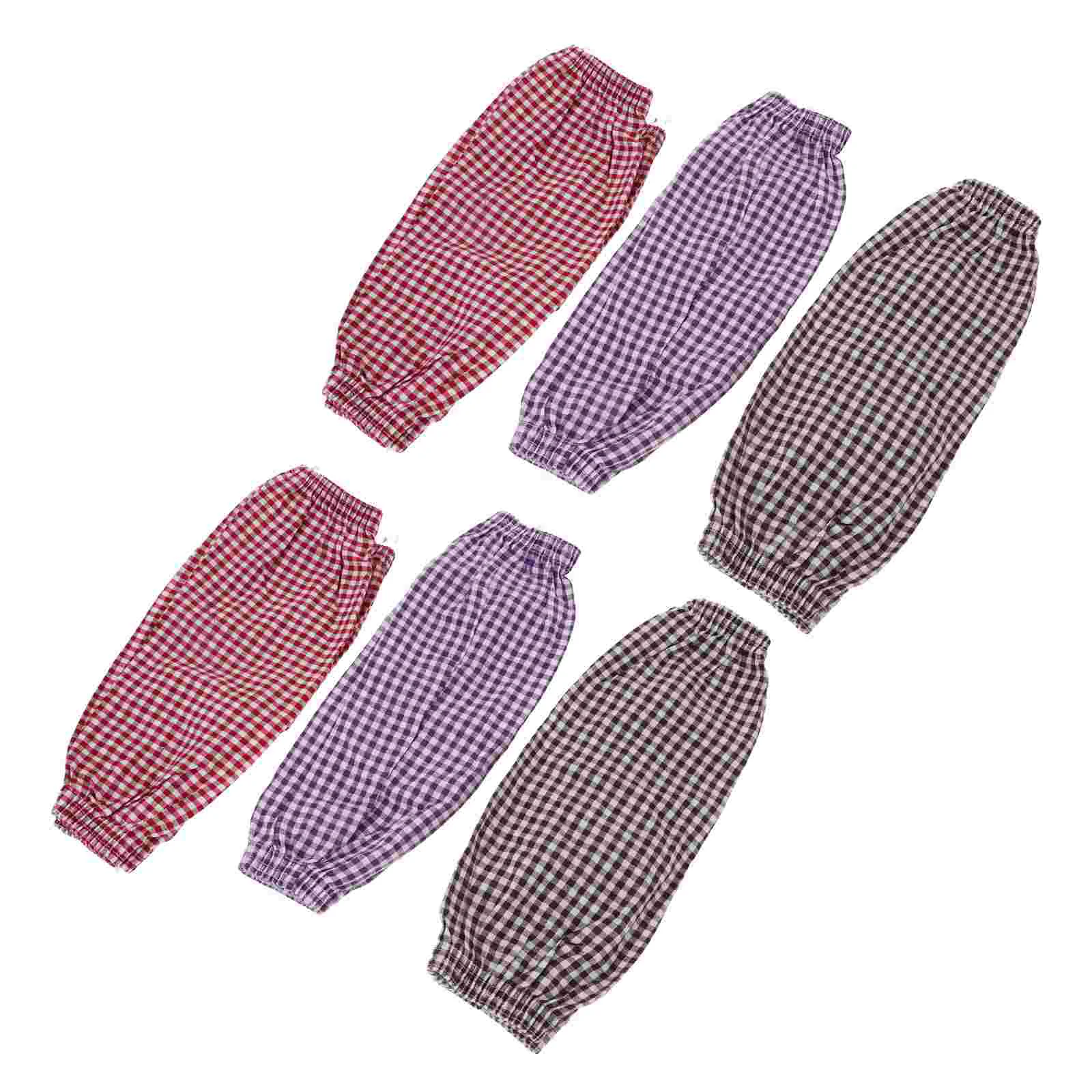 3 Pairs Plaid Sleeves Oversleeves For Cleaning Gloves Cooking Cotton Working Gardening Housework Dish Washing